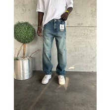 KağanKY Dikiş Detaylı Lacivert Yıkamalı Relax Baggy Jean