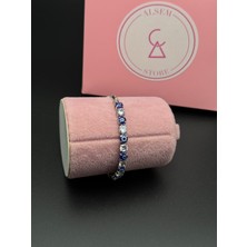 Alsem 925 Ayar Gümüş Kaplama Nazar Boncuklu Su Yolu Bileklik , Rodyum Asansörlü Nazar Bileklik