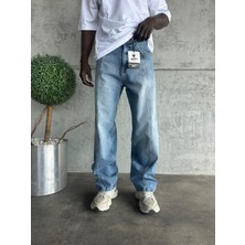 KağanKY Dikiş Detaylı Mavi Taşlamalı Relax Baggy Jean