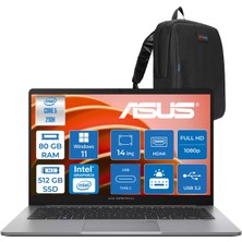 Asus Expertbook P1 P1403CVA Intel® Core™ 5 210H 80GB Ddr5 512GB SSD 14"fhd (1920 x 1080) 300NITS WIN11HOME Taşınabilir Bilgisayar PC516512G0DH27+ZETTAÇANTA