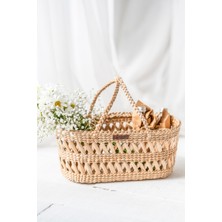 AtanDu Home %100 El Yapımı Doğal Hasır Piknik Sepeti – Yeni Model | Çok Amaçlı Organizer & Hediyelik | 43X22X18 cm