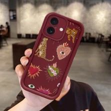 HONTINGA iPhone 16 ile Uyumlu Kılıfı Düşüme Önleyici Basitlik Anti Düşme Kamera Korumali Göz Deseni Bordo Desen Yumuşak Silikon Telefon Kılıfı Kadın ve Erkek Için Uygundur K2-7073