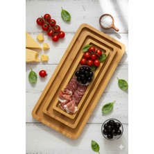 Akdeniz Home 3'lü Dikdörtgen Bambu Tepsi Seti - Iç Içe Geçebilir Sunum Tepsisi