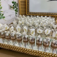 Siyah Lale Nikah Şekeri Cam Fanus Kardelen Çiçek ve Fıstık Şekerli Nikah, Söz, Nişan Hediyelik - 25 Adet