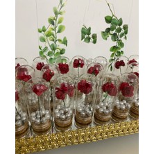 Siyah Lale Nikah Şekeri Cam Fanus Kırmızı Gül ve Incili Nikah, Söz, Nişan Hediyelik - 50 Adet