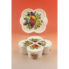 Bursa Porselen Dekor Fruit 4 Lü Porselen Kapaklı Kahvaltılık