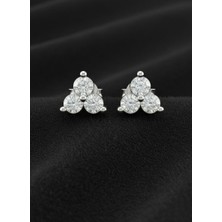 Roza Silver 925 Ayar Gümüş Rodyum Renk 3 Taşlı Minimal Pırlanta Montürlü Trio Çivili Küpe