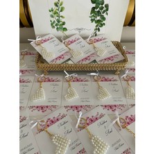 Siyah Lale Nikah Şekeri Incili Kalp Anahtarlık Nikah, Söz, Nişan Hediyelik - 25 Adet