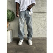 KağanKY Dikiş Detaylı Mavi Yıkamalı Relax Baggy Jean
