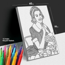 Nostaljik Kadın 40X50 Mandala Tuval Boyama Seti - 12'li Keçeli Kalem Ile Birlikte -