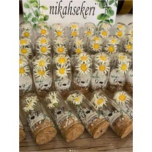 Siyah Lale Nikah Şekeri Cam Fanus 25 Adet Nikah Şekeri Papatya Kağıt Çiçek ve Çakıl Taşı