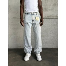KağanKY Dikiş Detaylı Buz Mavi Relax Baggy Jean