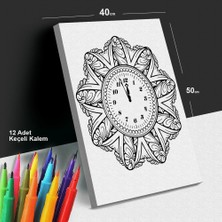 Duvar Saati 40X50 Tuval Boyama Seti - 12'li Keçeli Kalem Ile Birlikte -