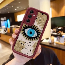 HONTINGA Samsung Galaxy M14 ile Uyumlu Kılıfı Düşüme Önleyici Basitlik Anti Düşme Kamera Korumali Göz Deseni Bordo Desen Yumuşak Silikon Telefon Kılıfı Kadın ve Erkek Için Uygundur K2-7073