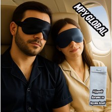 Mpy Global %100 Ipek Saten Uyku Maskesi ,göz Bandı, 2li Set, Uyku Bandı, Yoga Bandı Siyah-Lacivert