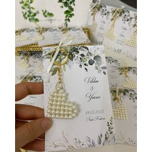 Siyah Lale Nikah Şekeri Incili Kalp Anahtarlık Nikah, Söz, Nişan Hediyelik - 50 Adet