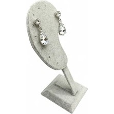 Megass Dekor Süet Kumaş Gri Renk 12 cm Ayaklı Küpe Sergileme Dekoru