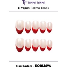 Takma Takma EOBL1694 Kısa Badem 10'lu Tekrar Kullanılabilir El Yapımı Protez Takma Tırnak Ten Rengi-Xs