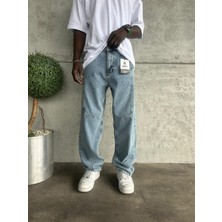 KağanKY Dikiş Detaylı Mavi Kar Yıkama Relax Baggy Jean
