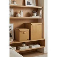 Luxway Home 1 Adet Büyük Bej Kutu ve 1 Adet Bej Kapaklı Kutu Seti Doğal ve Şık Görünümlü Büyük Boy Organizer
