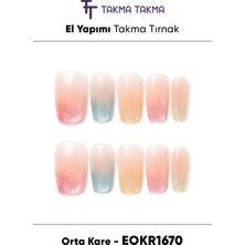 Takma Takma EOKR1670 Orta Kare 10'lu Tekrar Kullanılabilir El Yapımı Protez Takma Tırnak Renkli-Xs