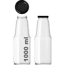 Afracam 1000 cc Şeffaf Meyve Suyu, Limonata Şişesi Metal Konserve Kapaklı 1000 ml Yuvarlak Cam Şişe 2 Adet