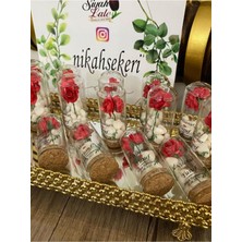 Siyah Lale Nikah Şekeri Cam Fanus 50 Adet Nikah Şekeri Kırmızı Güllü Kağıt Çiçek ve Kalp Şekerli