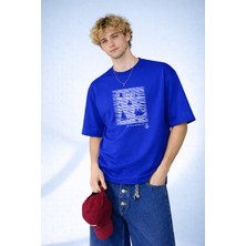Caddekombin Erkek Let Your Dreams Set Sail Baskılı Yelkenli Desenli Saks Mavi T-Shirt