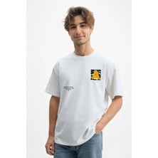 Caddekombin Erkek Baskılı 100 Yüz Pamuk Bisiklet Yaka Beyaz T-Shirt