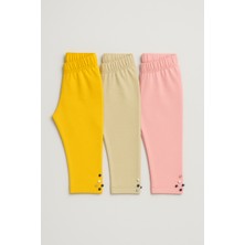 Mini Kanka Kız Çocuk 3’lü Tayt Seti – Boncuk Detaylı, Diz Altı Boy, Lastikli Bel