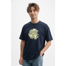 Caddekombin Erkek Modern Optik Ilizyon Grafik Baskılı Lacivert T-Shirt