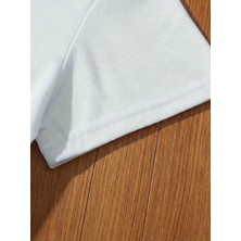 Caddekombin Erkek Modern Dalga Nakışlı 100 Yüz Pamuk Beyaz T-Shirt