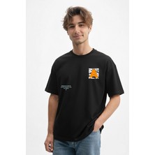 Caddekombin Erkek Baskılı 100 Yüz Pamuk Bisiklet Yaka Siyah T-Shirt