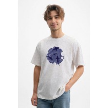 Caddekombin Erkek Modern Optik Ilizyon Grafik Baskılı Gri T-Shirt
