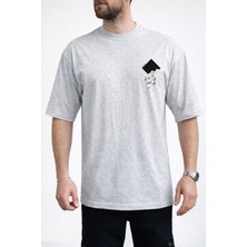 Caddekombin Erkek Kübik Form Detaylı Bisiklet Yaka Gri T-Shirt