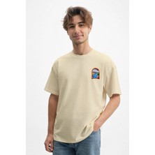 Caddekombin Erkek Akdeniz Limanı Tasarım 100 Yüz Pamuk Bej T-Shirt