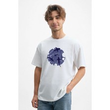 Caddekombin Erkek Modern Optik Ilizyon Grafik Baskılı Beyaz T-Shirt