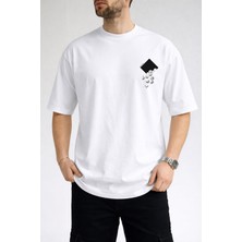 Caddekombin Erkek Kübik Form Detaylı Bisiklet Yaka Beyaz T-Shirt