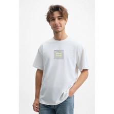 Caddekombin Erkek Oceano Yazı Baskılı 100 Yüz Pamuk Beyaz T-Shirt