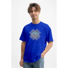 Caddekombin Erkek Live Rich Live Long Yazı Baskılı 100 Yüz Pamuk Saks Mavi T-Shirt