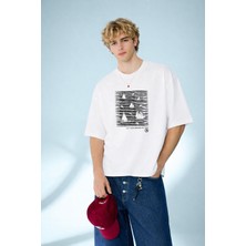 Caddekombin Erkek Let Your Dreams Set Sail Baskılı Yelkenli Desenli Beyaz T-Shirt