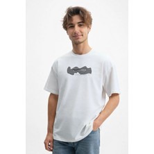 Caddekombin Erkek Hipnotik Çizgi Desenli Bisiklet Yaka Beyaz T-Shirt