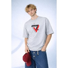 Caddekombin Erkek Trinity & Force Baskılı Geometrik Üçgen Tasarım Gri T-Shirt