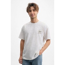 Caddekombin Erkek None Baskılı 100 Yüz Pamuk Bisiklet Yaka Gri T-Shirt