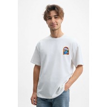 Caddekombin Erkek Akdeniz Limanı Tasarım 100 Yüz Pamuk Beyaz T-Shirt