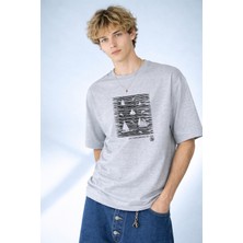 Caddekombin Erkek Let Your Dreams Set Sail Baskılı Yelkenli Desenli Gri T-Shirt