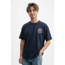 Caddekombin Erkek Akdeniz Limanı Tasarım 100 Yüz Pamuk Lacivert T-Shirt