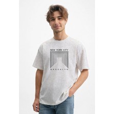 Caddekombin Erkek Geometrik Sonsuzluk Koridoru 100 Yüz Pamuk Gri T-Shirt