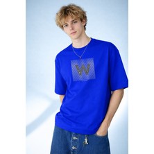 Caddekombin Erkek Zirve Ruhlu The Winner Yazılı W Formlu Saks Mavi T-Shirt