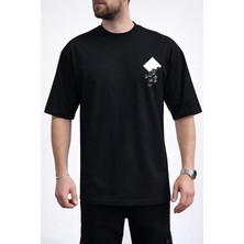 Caddekombin Erkek Kübik Form Detaylı Bisiklet Yaka Siyah T-Shirt